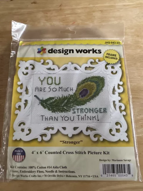 Design Works  4"x 6" Cross Stitch Picture Kit "STRONGER" Frame Included NIP