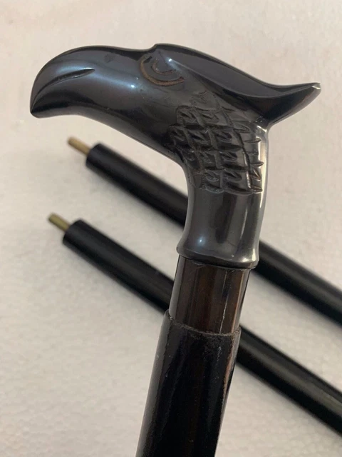 Canne De Marche Victorienne En Laiton Et Bois - Tête De Corbeau, Pliable, Longueur Réglable