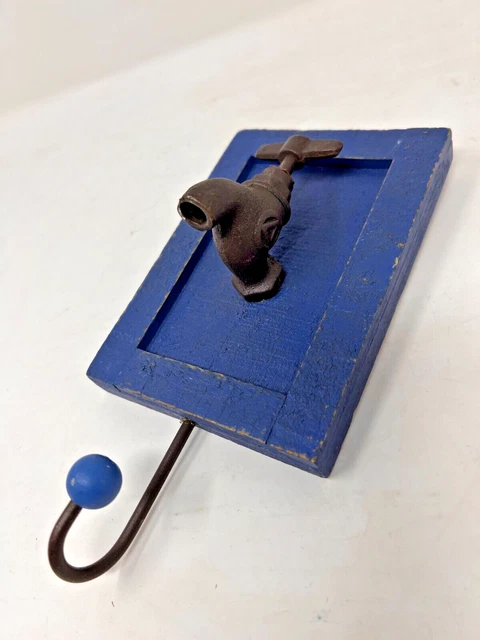 Vintage Faucet Metal Decor Wall Hook Solid Wood Mount Handcrafted Hanger Ornamen