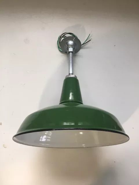 1940s Goodrich 16" Porcelain Industrial Green Barn Light Vintage Gas Station A