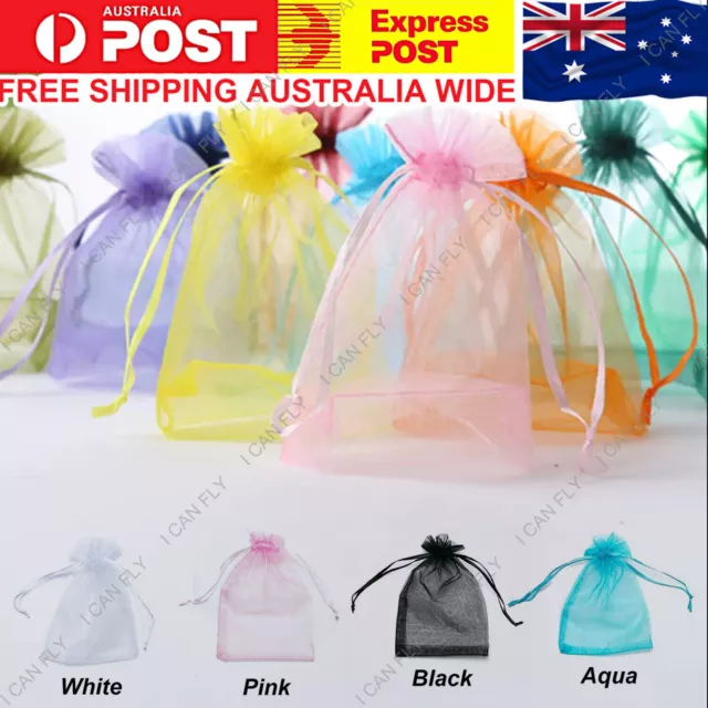 100PCS Organza Bag 3 Sizes Sheer Bags Jewellery Wedding Candy Packaging DF