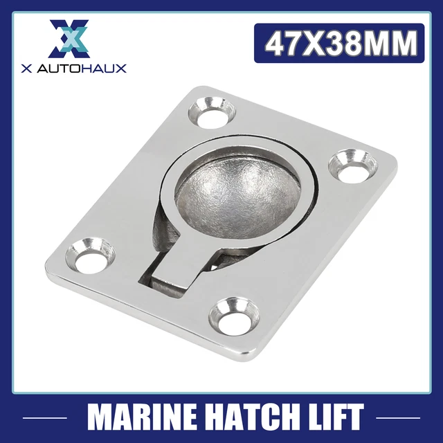 X AUTOHAUX 316 Stainless Steel Boat Floor Hatch Lift Handle - 76x57mm Flush Mount Ring Pull With Spring