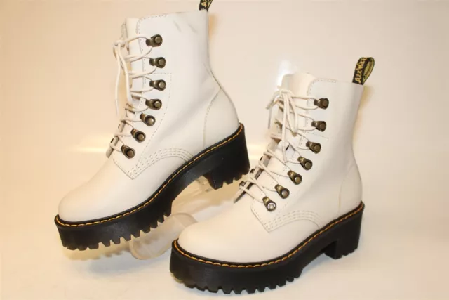 DR MARTENS LEONA 7 Eyelet Black Womens Vintage Smooth Mid Heel Combat Boots UK 4 124.99 PicClick UK