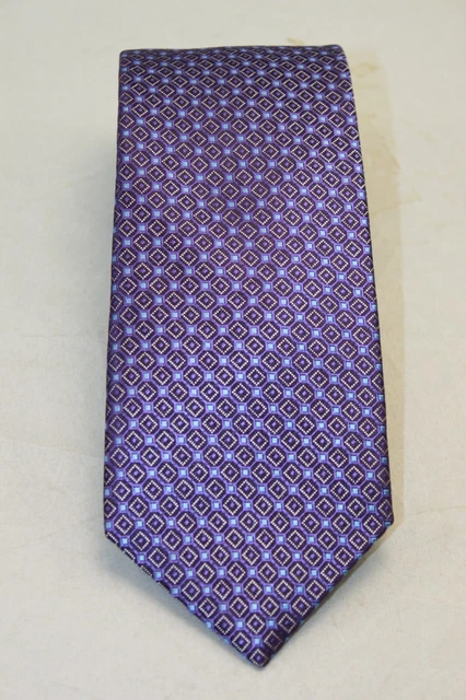 David Donahue Men's Purple Geometric Pattern Silk Tie MSRP $135