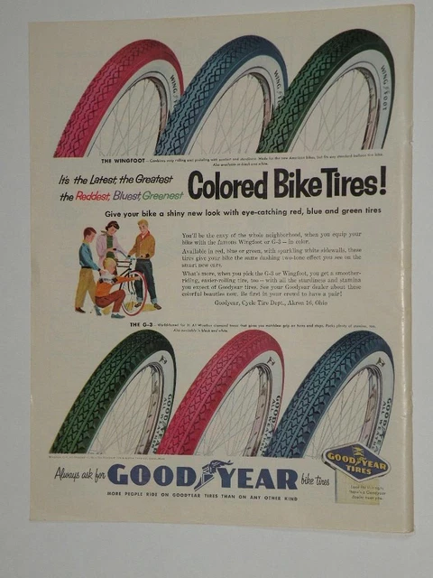 Magazine Ad* - 1956 - Goodyear Colored Bicyle Tires