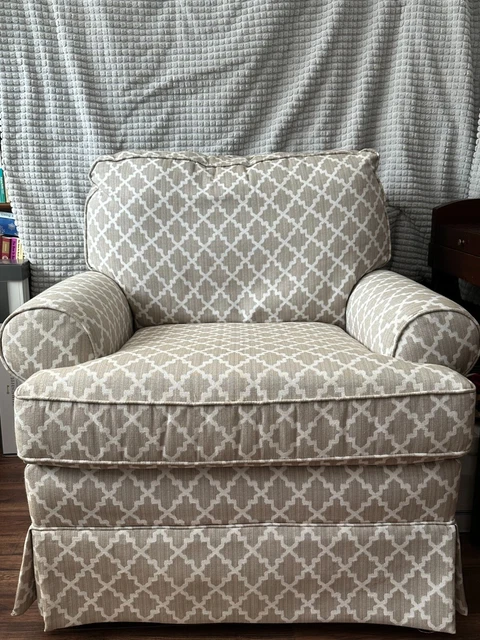 Nava Swivel Baby Glider Chair with Ottoman- White and Tan
