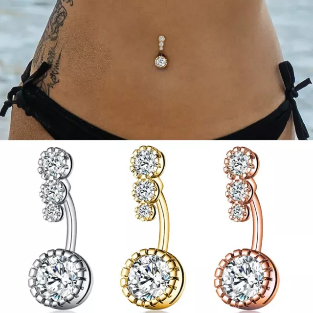 Crystal Navel Ring Bar Barbell Drop Body Piercing Surgical Belly Button Rings