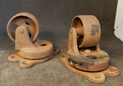 Pair of 2-1/2" Vintage Heavy Duty Cast Iron Roller BeariSwivel Casters Steampunk