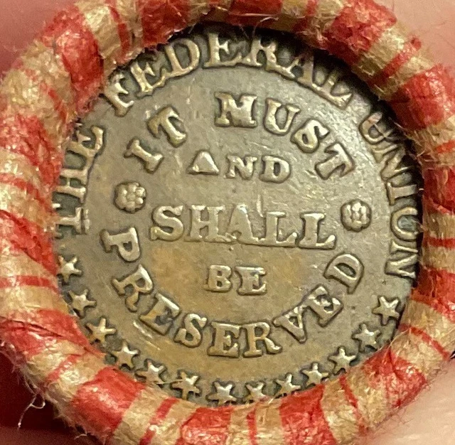 Crimped & Sealed Wheat Pennies capped roll with old Civil War Token #52