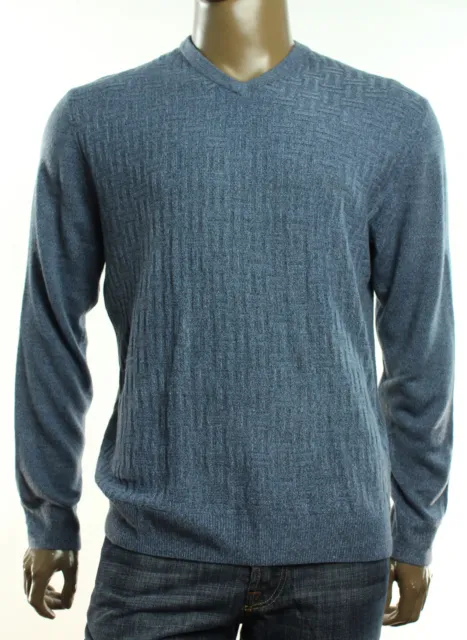 $65 New Mens Weatherproof V Neck Denim Marl Soft Knit Pullover Sweater