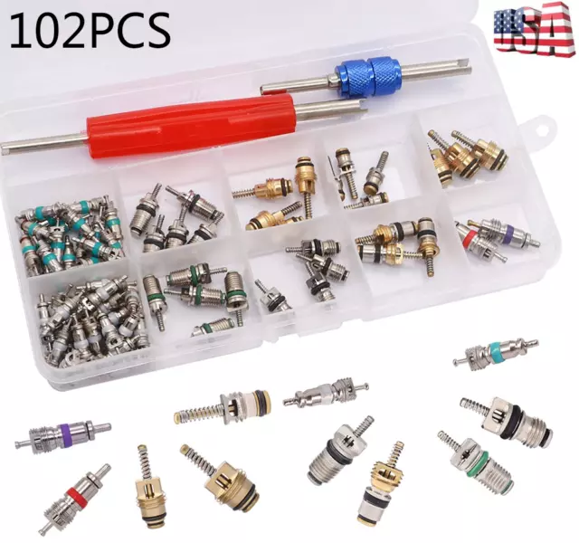 102 Pcs Car Air Conditioner Valve Core A/C R12 R134a Remover Tool Kit Assortment