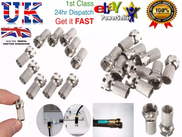 F Connector Plug Rg6 Satellite Sky Virgin Tv Aerial Cable Coax Screw Twist X 10