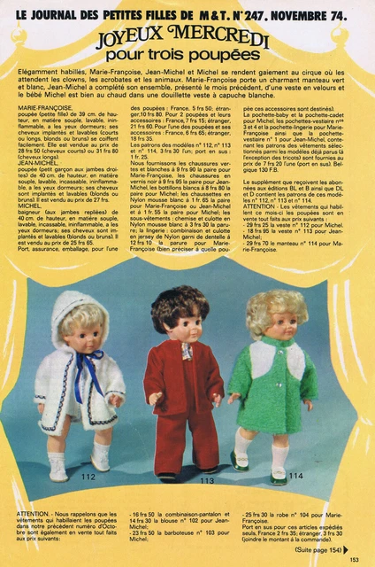 Page De Patron De Poupée Françoise - Magazine Modes Et Travaux Novembre 1971 - Occasion