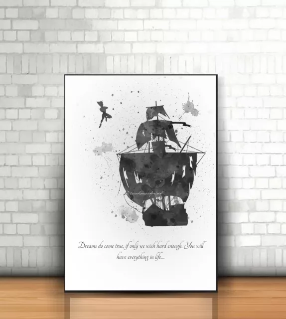 Disney Inspired Wall Art Watercolour Print Peter Pan Home Decor Picture Unfra