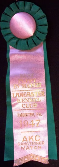 Lancaster Kennel Club Ribbon 1947 AKC Sanctioned Match American Kennel Club