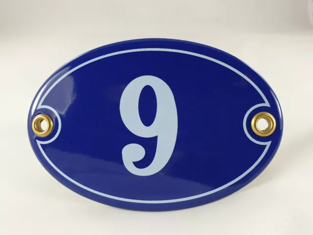 Emaille Hausnummer OVAL Nr. 9  BLAU-WEISS  Türschild Hausschild Schild Email Tür