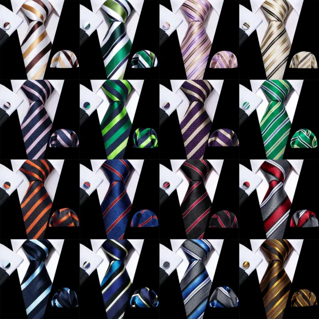 Mens Silk Necktie Tie Set Blue Paisley Striped Solid Pocket Square Cufflinks