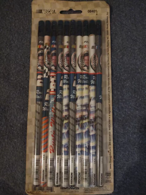 10  Rare Vintage USA Pencils Dixon NASCAR Rusty Wallace NOS 2001