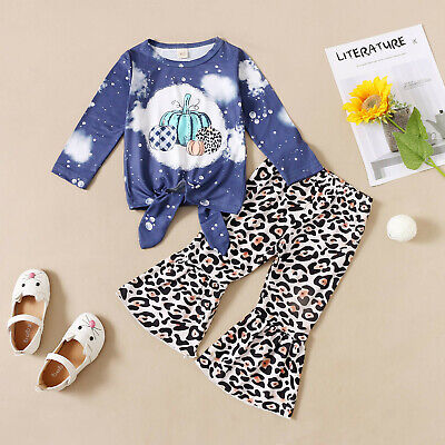 Toddler bambini Baby Ragazze Halloween Zucca Top stampati + Set Leopardo Pantaloni Abiti