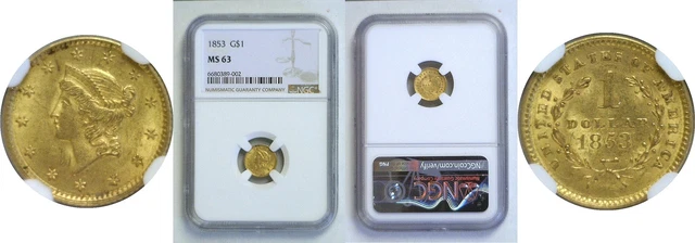 1853 $1 Gold Coin NGC MS-63