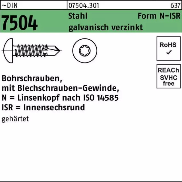 Bohrschraube DIN 7504 m.Innensechsrund N 5,5 x 45 -T25 Stahl galvanisch verzi...