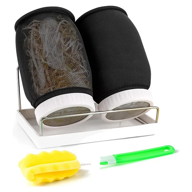 Keimglas-Set, 2 Weithals GläSer, Premium-Edelstahlsieb-Keimdeckel, Verdunkl O6X7