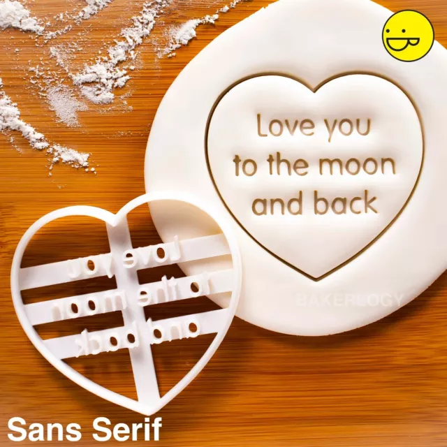 Love You to the Moon and Back cookie cutter - Sans Serif Quote Heart baby shower