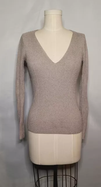 Express Women's Brown Long Sleeve Pullover Blouse Top Size Medium Neck-V Crochet