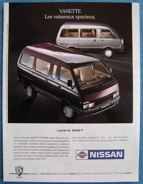 Publicité Papier - Voiture NISSAN VANETTE de 1991