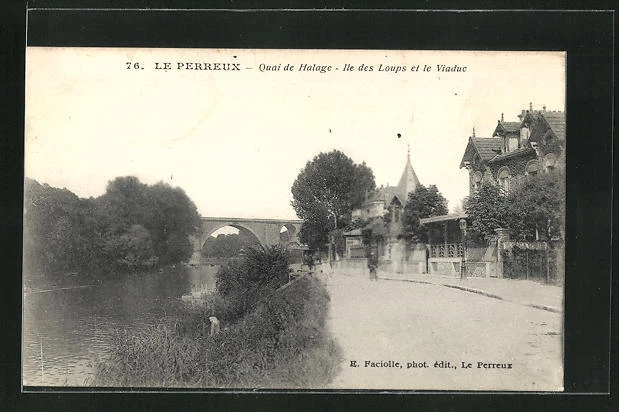 CPA Le Perreux, Quai de Halage, Ile des Loups et le Viaduc