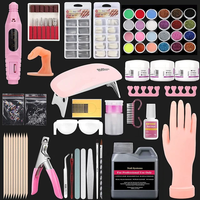 ACRYLIC NAILS EXTENSION Kit Starter Set with Drill Lamp Everything for