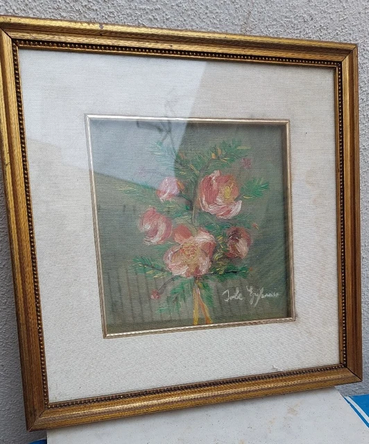 ANTICO QUADRO DIPINTO A OLIO SU Tavola Natura Morta Firmato 30x30 cm Esterno