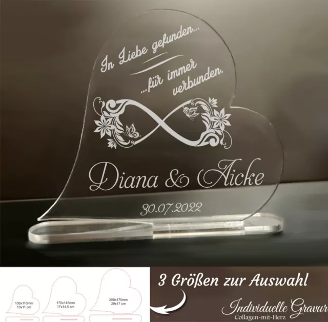 Valentinstag Geschenk Acryl Herz Aufsteller mit Wunschgravur Liebe Hochzeit Paar