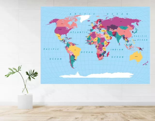 World Map Atlas Educational Large Poster Art Print Gift A0 A1 A2 A3 A4