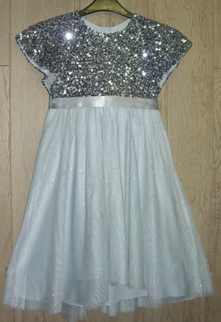 Monsoon Girls Grey Silver Sequin Occasion Wedding Party Dress Age 6 116cm