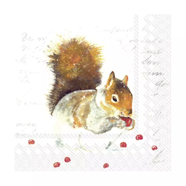 Paper Christmas Napkins Hazel White Squirrel Disposable Lunch Party Serviettes