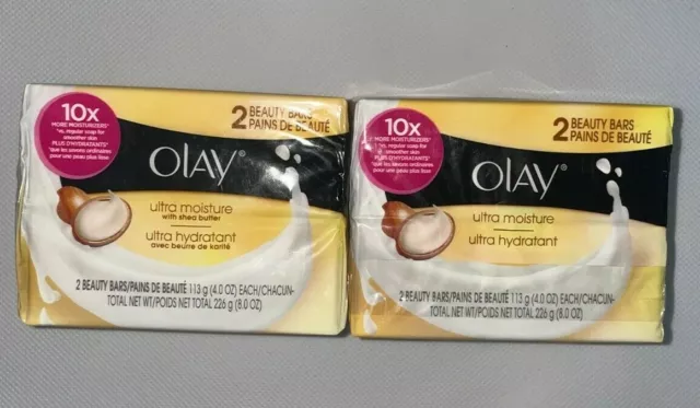 2 Packs Olay Ultra Moisture 2 Beauty Bars 4 OZ Each Total: 4 Bars of Soap