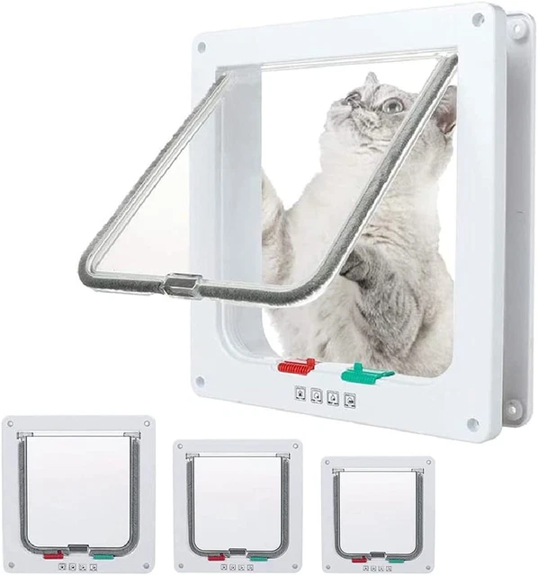 CAT FLAP DOOR for Interior Exterior,4 Way Locking Pet Doors White for