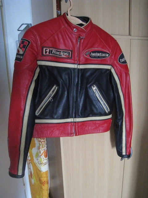 V TEMENT FEMME BLOUSON moto CUIR rouge noir HELTONS taille L neuf