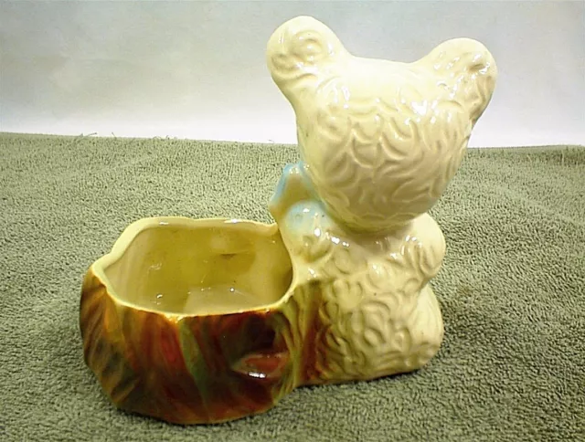 Small American Bisque Bear Planter Vintage Pottery 3