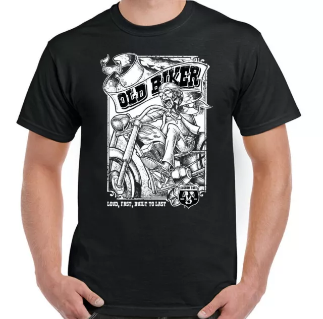 Vecchio Biker T-Shirt Uomo Moto Cafe Racer Bici Moto Indiano Top Chopper
