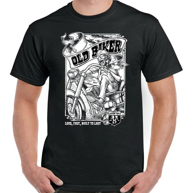 Vecchio Biker T-Shirt Uomo Moto Cafe Racer Bici Moto Indiano Top Chopper