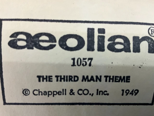 THIRD MAN (Harry Lime) THEME RARE ORIGINAL EXCELLENT PIANOLA ROLL