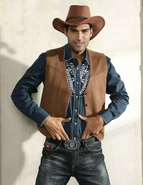 Cowboy Mens Vest Suede Hunting Waistcoat Groom Vintage Retro Slim Fit Classic++ 2