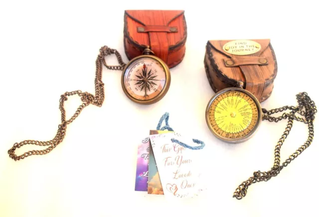 Brass Travelling Necklace Compass with Necklace Antique World Timer Working Gift