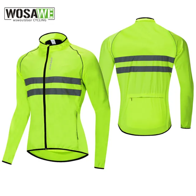 WOSAWE Men's Windproof Cycling Jackets Reflective Hi-Viz MTB Bike Bicycle Sports