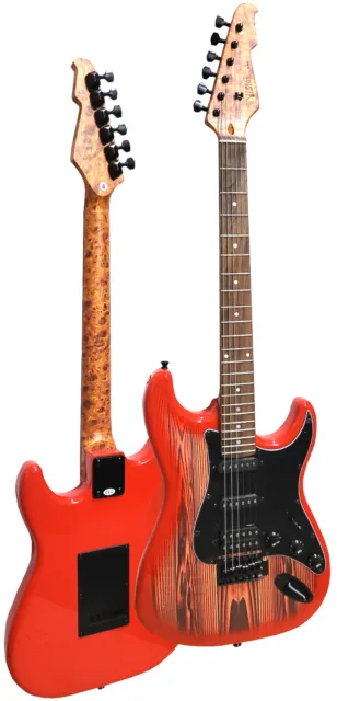 RED FLAMMED Elektrogitarre ! E-Gitarre Ahorn Fingerboard - Tremolo - Eyecatcher