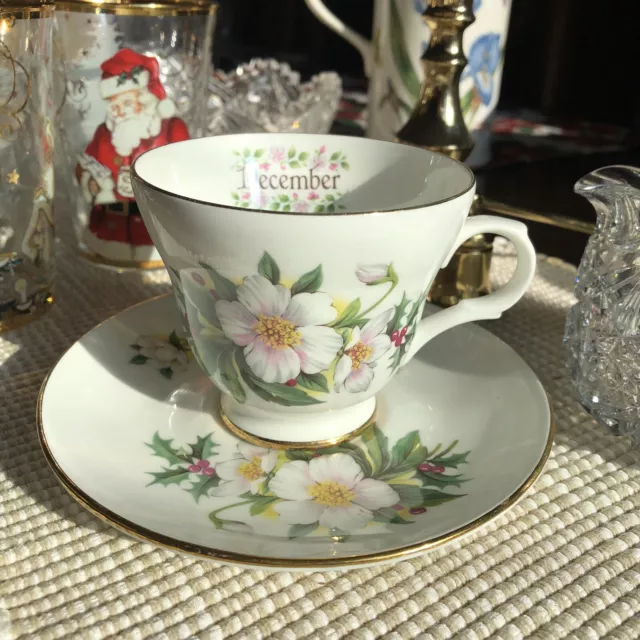 Crown Trent Staffordshire bone china birthday month cup and saucer-December