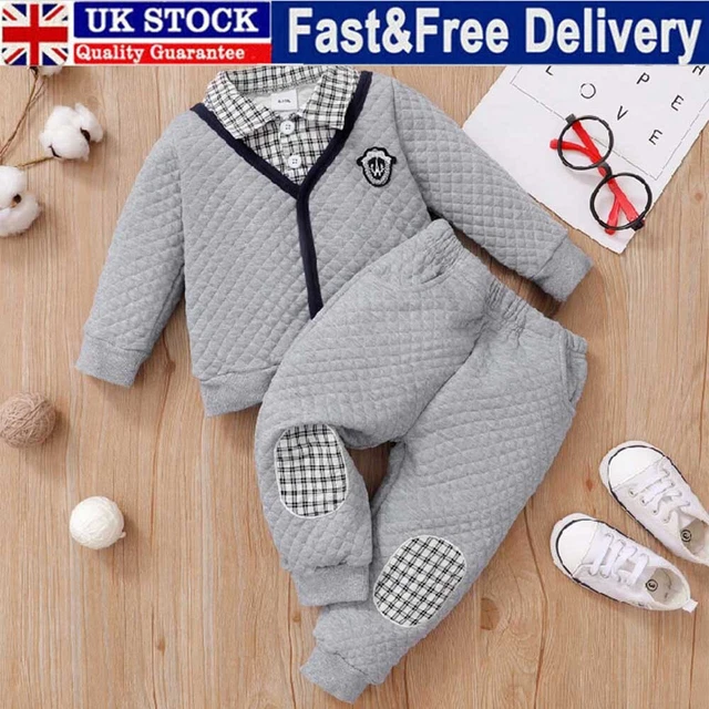 Newborn Kids Baby Boys Plaid Tracksuit Tops Pants Trousers Outfits Clothes Set