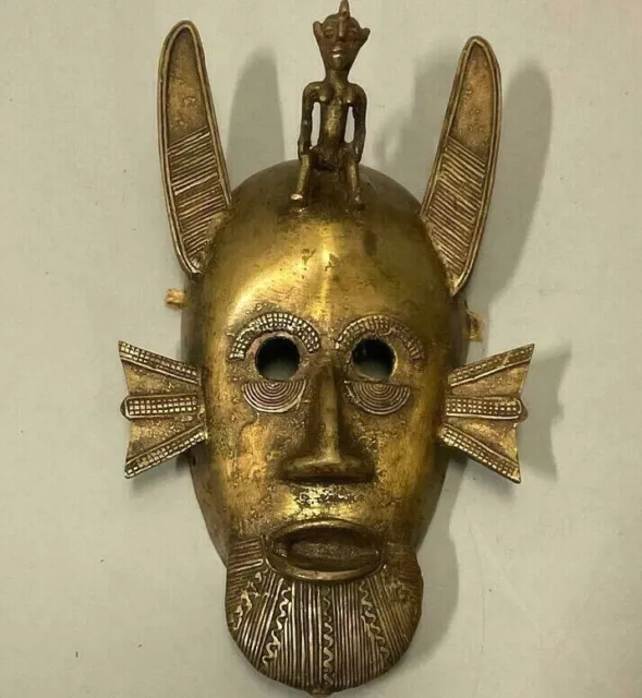 Rare Antique African Tribal brass sculpture Senufo burial funeral mask